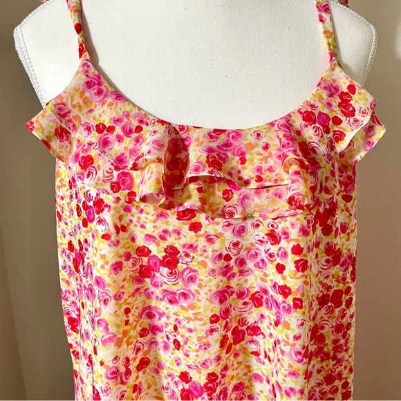 Oscar de la Renta Floral Mini Slip Dress Pink Ruffle Coquette Feminine Large - Picture 3 of 8